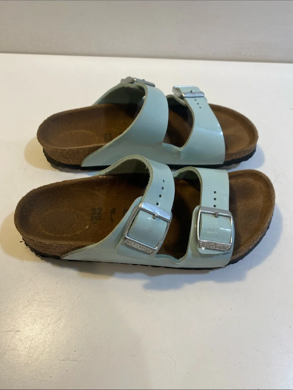 Birkenstock Kids Two-Buckle Slides in Pale Blue Sandals Size 32